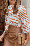 Casual Print Patchwork Ribbon Collar Tops