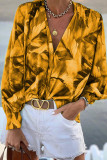 Casual Print Patchwork V Neck Tops