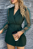 Fashion Elegant Solid See-through Turndown Collar A Line Dresses