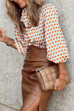 Casual Print Patchwork Ribbon Collar Tops