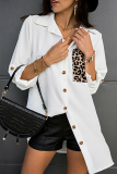 Casual Leopard Patchwork Buckle Turndown Collar Tops