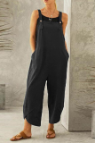 Casual Solid Buttons Capris Loose Jumpsuits