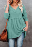 Casual Solid Patchwork Fold V Neck Tops