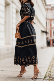 Casual Print Patchwork O Neck Shirt Dress Dresses
