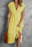 Casual Solid Buckle V Neck Waist Skirt Dresses