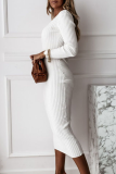 Street Solid Basic V Neck Wrapped Skirt Dresses