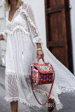 Casual Elegant Solid Lace Frenulum Stringy Selvedge V Neck Lace Dress Dresses