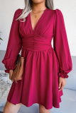 Fashion Elegant Solid Patchwork Fold Waist Skirt Dresses