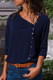 Elegant Solid Patchwork Buckle Oblique Collar Tops