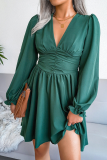 Fashion Elegant Solid Patchwork Fold Waist Skirt Dresses