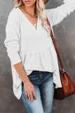 Casual Solid Patchwork Fold V Neck Tops