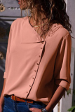 Elegant Solid Patchwork Buckle Oblique Collar Tops