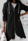 Casual Solid Draw String Zipper Hooded Collar Outerwear