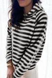 Casual Striped Patchwork Hooded Collar Tops