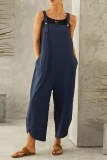 Casual Solid Buttons Capris Loose Jumpsuits
