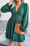 Fashion Elegant Solid Patchwork Fold Waist Skirt Dresses