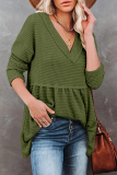 Casual Solid Patchwork Fold V Neck Tops