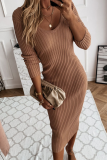Street Solid Basic V Neck Wrapped Skirt Dresses