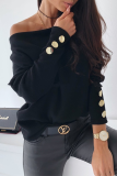 Casual Solid Patchwork Buckle Oblique Collar Tops