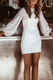 Fashion Elegant Patchwork Sequins O Neck Pencil Skirt Dresses