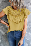 Casual Solid Flounce O Neck T-Shirts