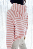 Casual Striped Patchwork Hooded Collar Tops