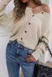 Casual Solid Buckle O Neck Tops Sweater