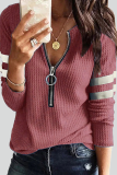 Casual Striped Patchwork Zipper Zipper Collar Tops