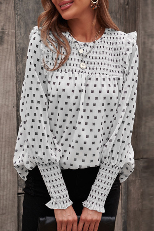 Casual Elegant Print Patchwork Stringy Selvedge O Neck Tops