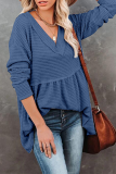 Casual Solid Patchwork Fold V Neck Tops