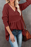 Casual Solid Patchwork Fold V Neck Tops