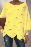 Fashion Elegant Solid Hollowed Out Patchwork O Neck Tops