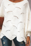 Fashion Elegant Solid Hollowed Out Patchwork O Neck Tops