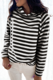 Casual Striped Patchwork Hooded Collar Tops