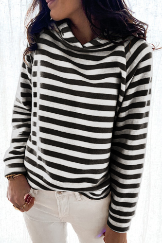 Casual Striped Patchwork Hooded Collar Tops