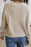 Casual Solid Buckle O Neck Tops Sweater