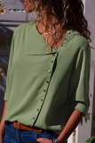 Elegant Solid Patchwork Buckle Oblique Collar Tops