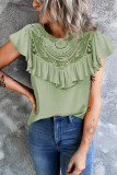 Casual Solid Flounce O Neck T-Shirts