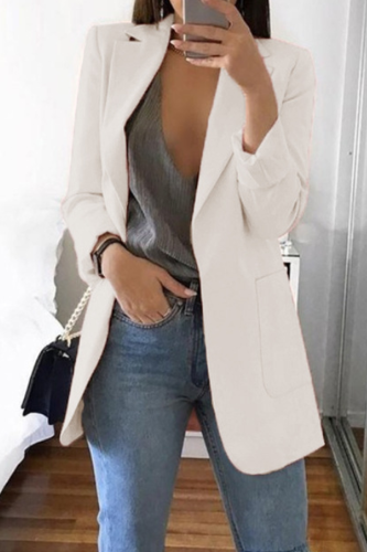 Casual Solid Patchwork Pocket Turndown Collar Outerwear