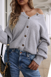 Casual Solid Buckle O Neck Tops Sweater