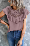 Casual Solid Flounce O Neck T-Shirts