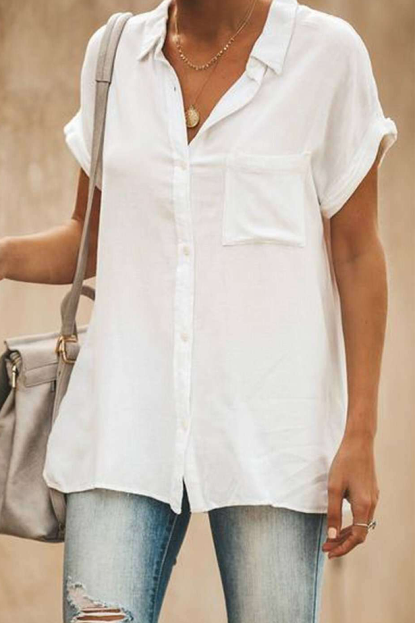 Casual Solid Patchwork Turndown Collar Tops