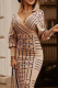 Elegant Print Patchwork V Neck Pencil Skirt Dresses