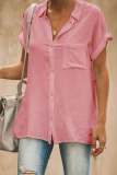 Casual Solid Patchwork Turndown Collar Tops