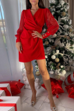 Fashion Elegant Patchwork Fold Mesh V Neck Pencil Skirt Dresses