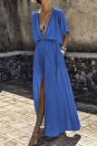Casual Solid Patchwork V Neck Irregular Dress Dresses