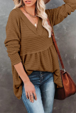 Casual Solid Patchwork Fold V Neck Tops