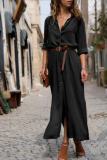 Casual Solid Patchwork Turndown Collar Shirt Dress Dresses