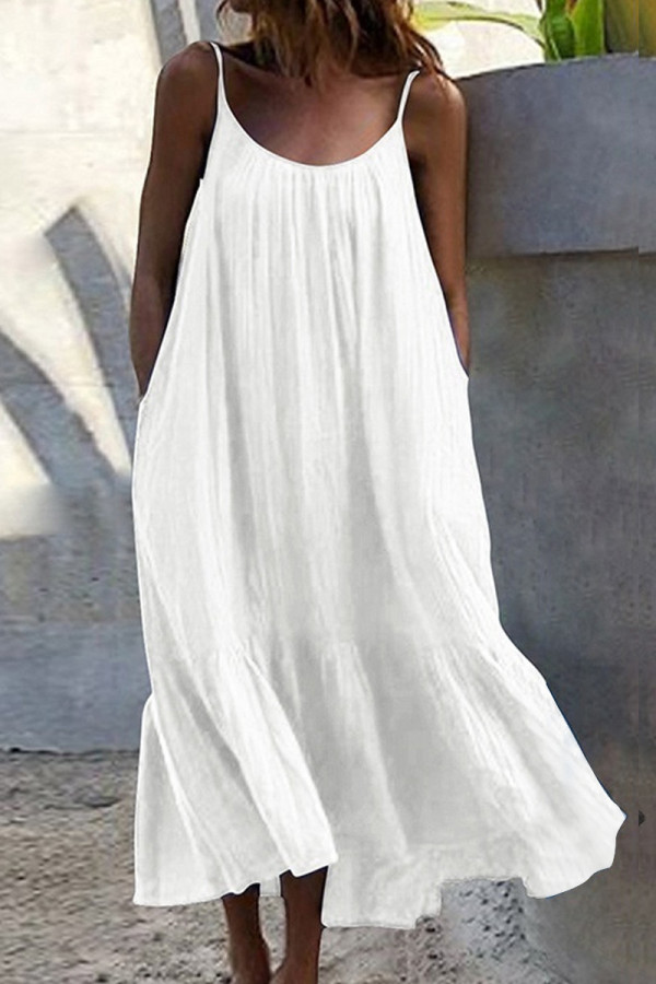 Fashion Casual Solid Patchwork Spaghetti Strap Princess Dresses