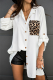 Casual Leopard Patchwork Buckle Turndown Collar Tops
